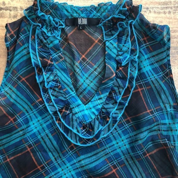 BEDO Femme Tartan Inspired Sheer Sleeveless Blouse - Picture 3 of 11